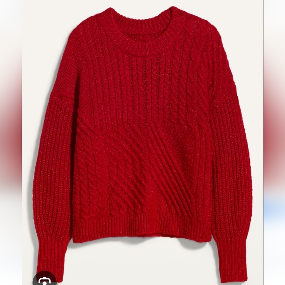 Old NAVY Cozy Cable Knit Blouson Sleeve Sweater,Small Red. - Picture 1 of 4